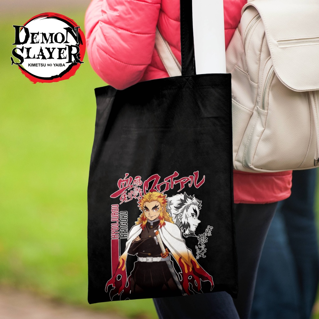 Tote bag Anime Demon Slayer Rengoku Hashira Hitam Tote bag premium Totebag seleting totebag Termurah Bahan Blacu