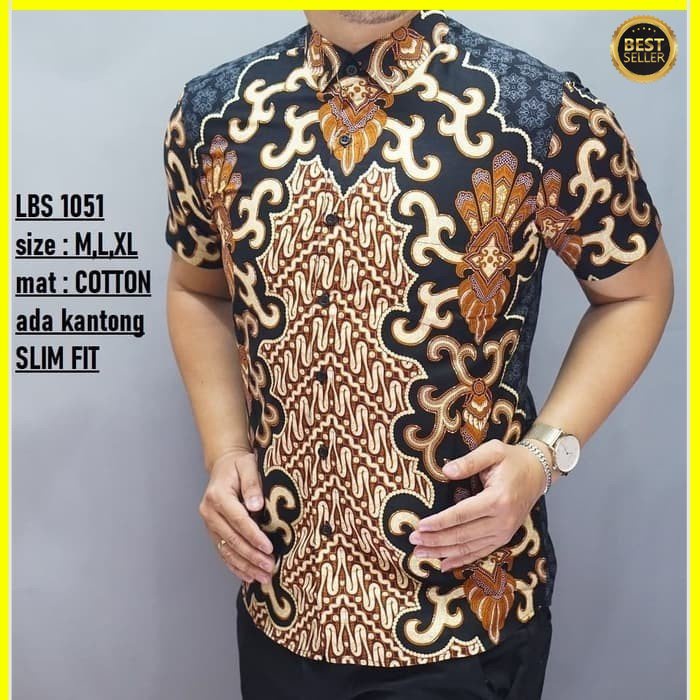 KEMEJA PRIA BATIK LENGAN PENDEK HEM BAHAN KATUN HALUS 40S LBS 1051 MEWAH PREMIUM BAJU ELEGANT SIZE M L XL  SKU MS JAKARTA