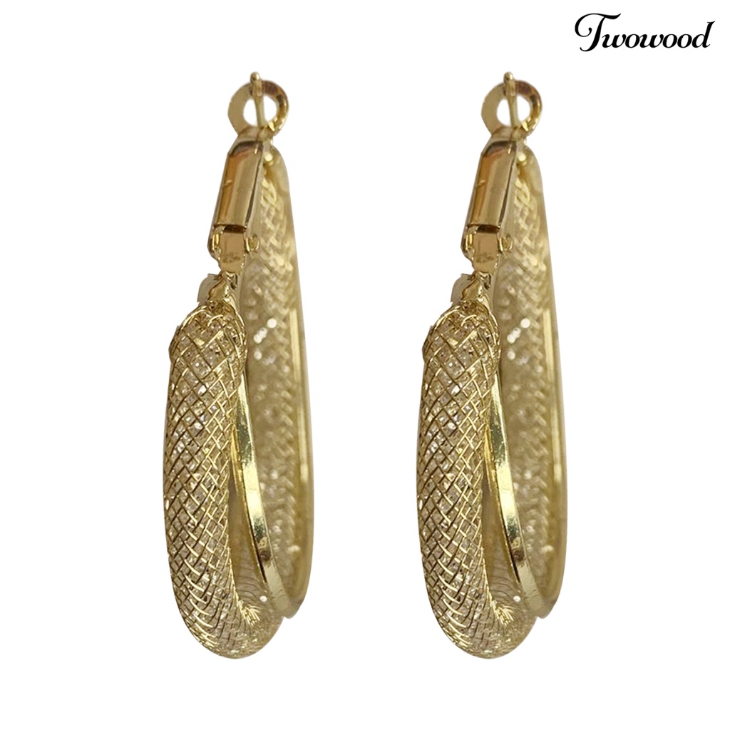 Twowood 1pasang Anting Wanita Bersinar Berlian Imitasi Tidak Teratur Electroplating High Gloss Berdandan Geometris Temperamen Wanita Anting Hoop Untuk Perjamuan