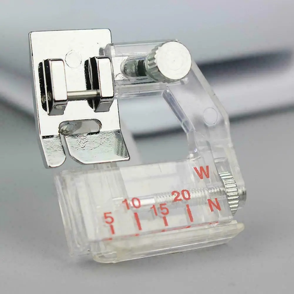 Adjustable Hemmed Fabric Presser Foot Untuk Mesin Jahit Rumah Single Piece Quick Release Beveled Presser Foot Universal Snap-On Presser Foot Aksesoris Mesin Jahit