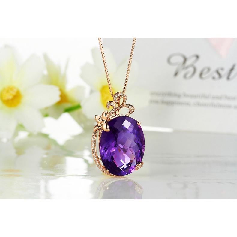 Goldkingdom Fashion Perhiasan Aksesoris Ready Stock Karat Amethyst Sintetis Set Liontin Dengan Batu Permata Berwarna Kalung Wanita Lapis Emas Asli Kadar 375 18K Amethyst Necklace