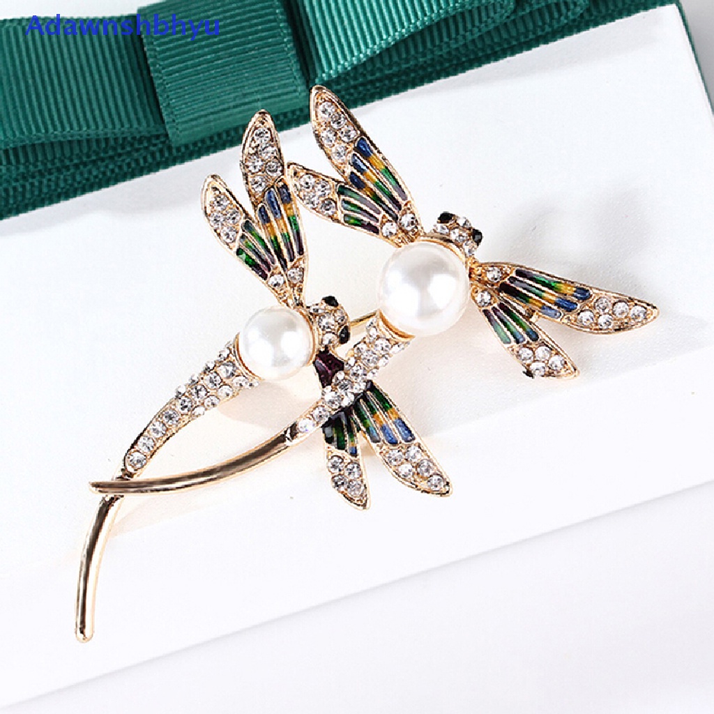 Adhyu Fashion women crystal pearl animal dragonfly enamel brooch pin custome jewelry ID