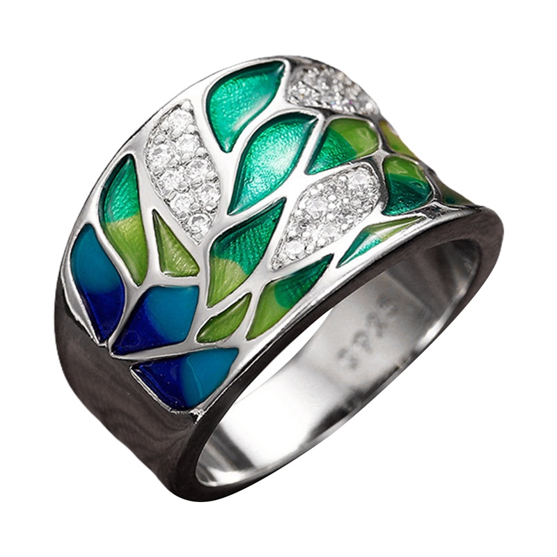 Gaya Bohemia Daun Hijau Enamel Cincin Untuk Wanita Menawan Ladies Rings Pesta Dansa Mewah Ulang Tahun Gadis Hadiah Fashion Perhiasan