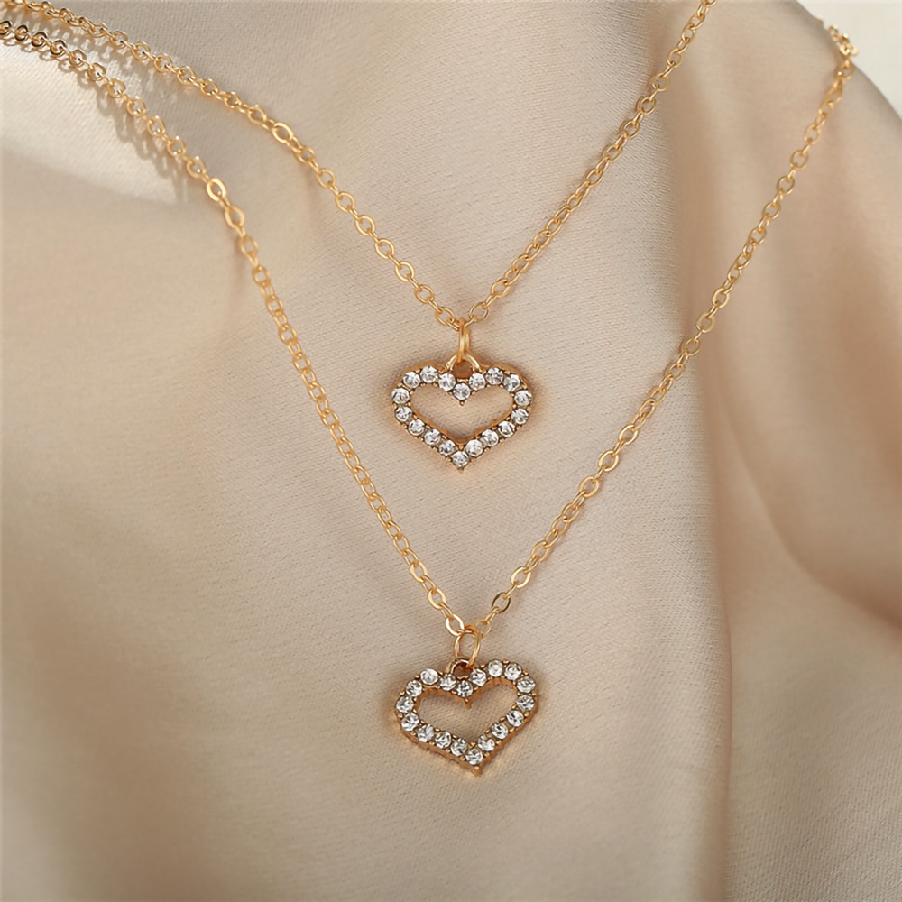 Luxury Crystal Gold Chain Necklace for Women Fashion Double Heart Pendant Jewelry Accessories