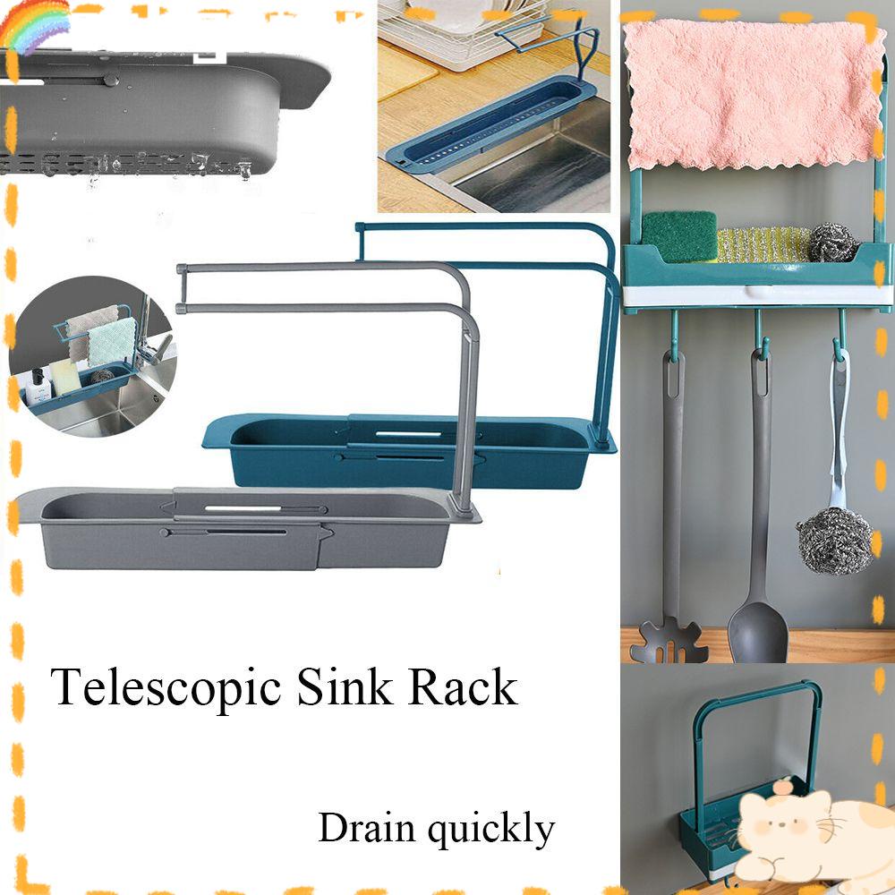 Solighter Rak Wastafel Teleskopik Expandable Water Filter Holder Keranjang Penyimpanan Gadget Dapur Tempat Spons Sabun