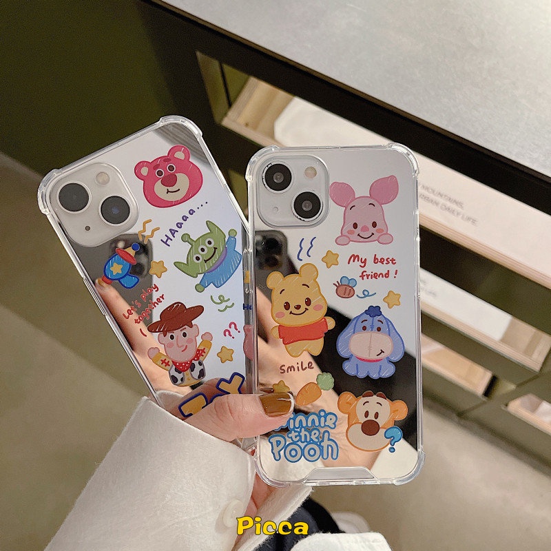 IPHONE Case Cermin Make Up Kartun Disney Winnie The Pooh Manyo Kompatibel Untuk Iphone11 13 12 Pro Max XR X XS Max8 7 Plus SE 2020 7Plus Toy Story Lucu Alien Phone Cover