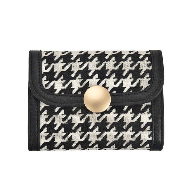 Sera dompet wanita bagian pendek 2022 baru kanvas retro houndstooth lipat sederhana multi-slot kartu sederhana tas kartu pelajar wanita