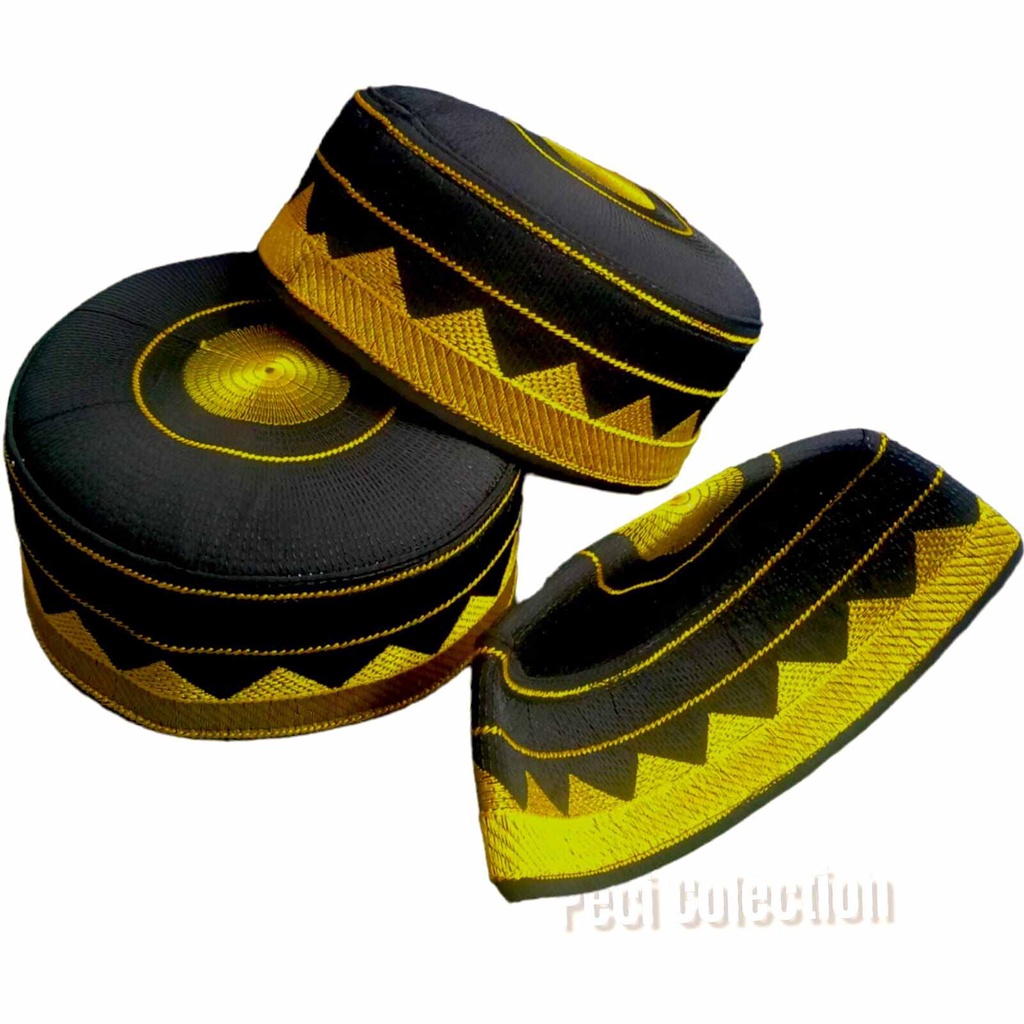 PECI KOPIAH SONGKOK BUGIS  BONE PLAT BORDIR BENANG KUNING EMAS / PECI KOPIAH BONE / PECI KOPIAH BUGI