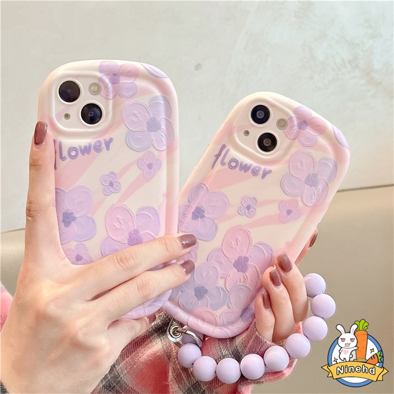 IPHONE Casing Kompatibel Untuk Iphone14 13 12 11 Pro Max X Xr Xs Max8 7 6 6s Plus Ins Ungu Lukisan Minyak Bunga Tanpa Gelang Anti Jatuh Silikon Shockproof Lembut Tpu Airbag Phone Case