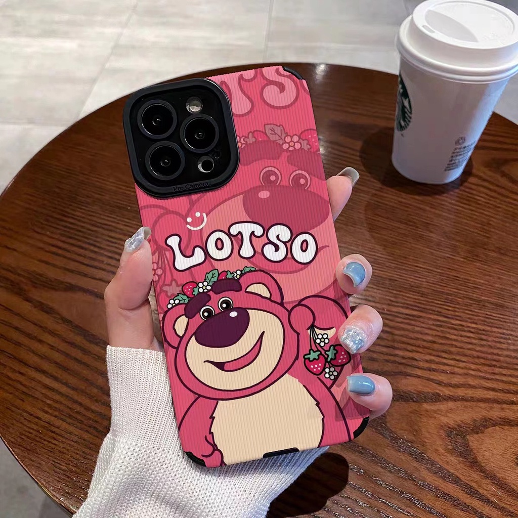 Lovely Single Strawberry Bear Girl Woman Casing Silikon Lembut HP OPPO A91 F11 F9 Pro A3S A9 A5 A31 A53 A33 2020 A7 A5S A12 A11K A52 A92 A83 A55 A56 A55S A95 FTD Stripe Casing Realme