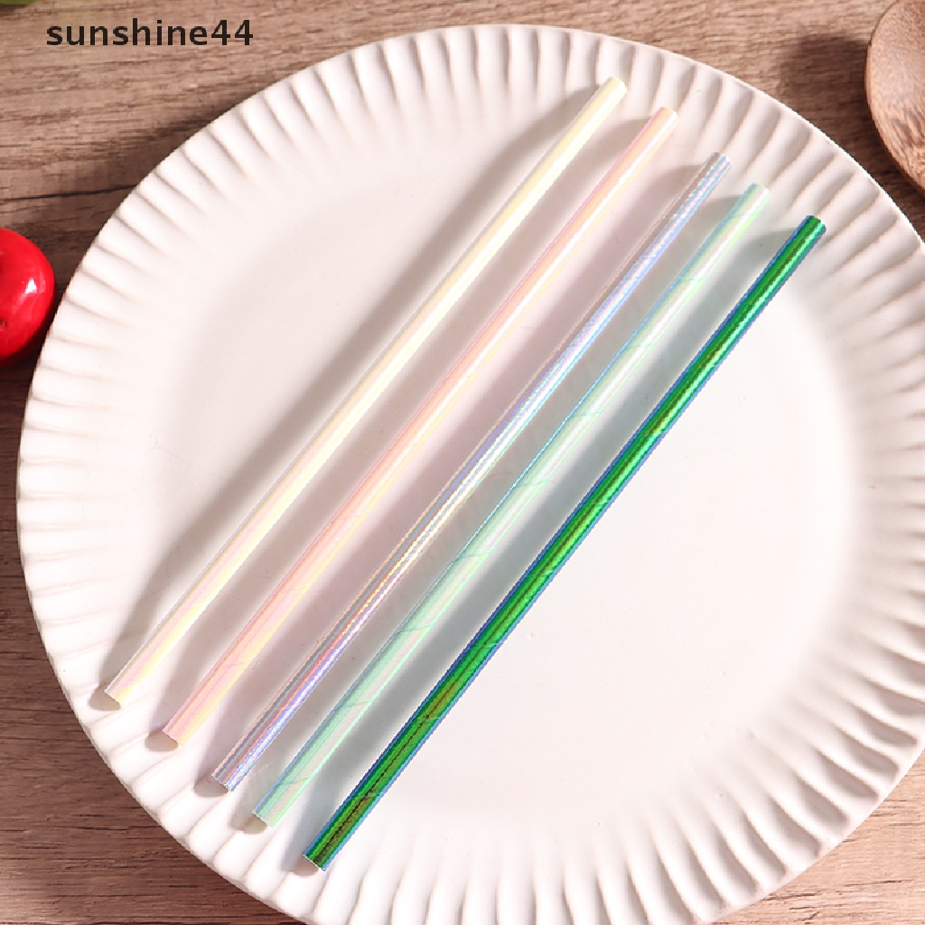 Sunshine 25Pcs Pearlescent Bronzing Paper Straw Gradasi Foil Sedotan Minum Decor ID