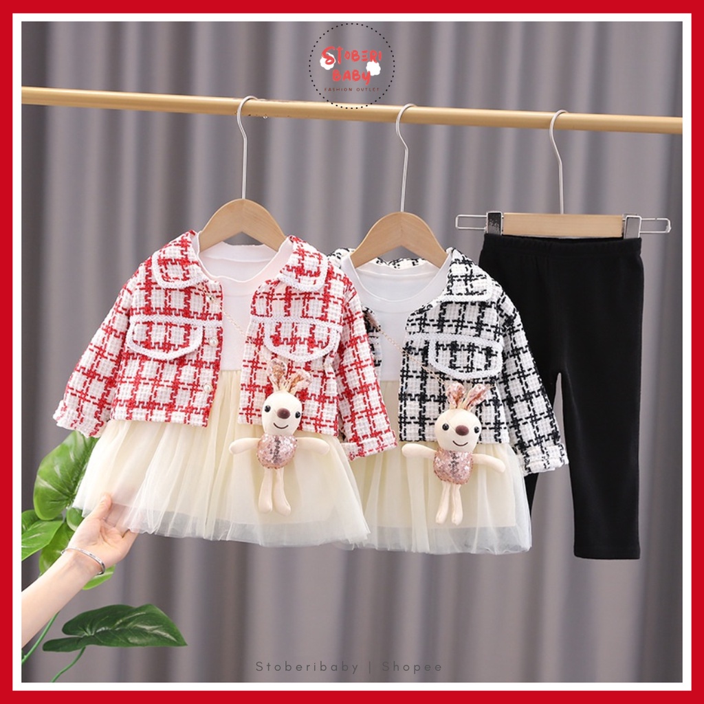 PUNCAK 3.3 stoberi baby - DRESS CICI BUNNY VEST EBV Free Dolls Baju Blouse Dress Anak Perempuan Import Dress anak/Bayi Perempuan Gaun bayi Rok Anak Pakaian anak Set