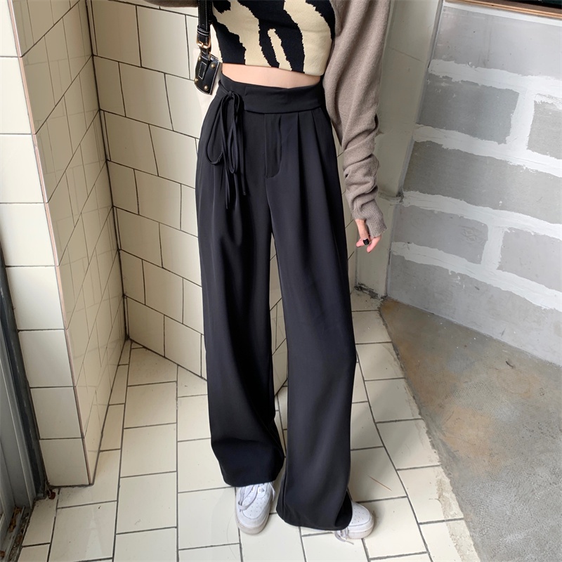 EUNII Celana Kulot Straight Pants Terbaru Hitam Loose Highwaist Kekinian Korean Style