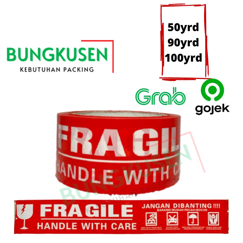 Lakban Fragile Merah Lakban fragile 100 yard Lakban fragile 90 Lakban fragile 50 yard Lakban jangan 