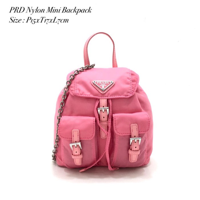 Ransel Wanita Prada Nylon Mini Backpack Import - Pink