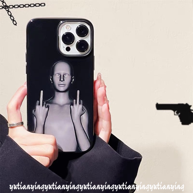 IPHONE Casing Halus Kreatif Kompatibel Untuk Iphone11 14 13 12 Pro Max 7plus XR 7 8 Plus X XS Max SE 2020 Lucu Cyberpunk Hitam Glossy Shockproof Soft Cover