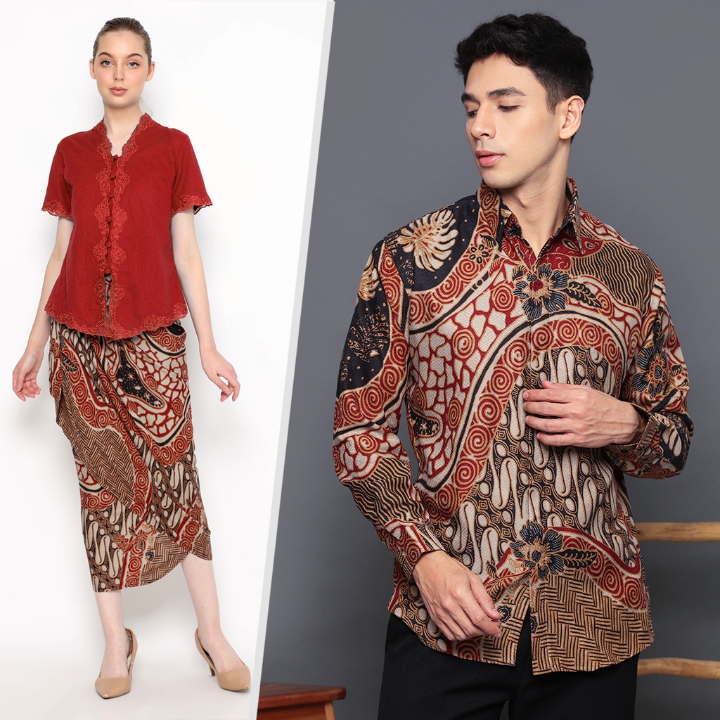 BAJU BATIK COUPLE Kemeja Rok Lilit Jena Instan Batik Pria Lengan Panjang Slimfit Premium Parang Roll Hitam Merah 723253 Cap 72 - Baju Kemeja Atasan Pakaian Batik Couple Cople Pria Cowok Laki Laki Remaja Keluarga Lengan Panjang Modern Slimfit Premium