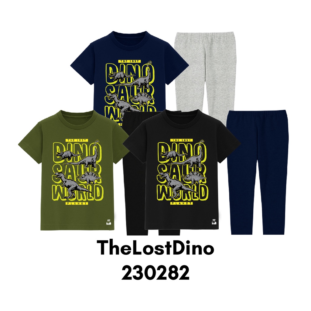 Baju Tidur Piyama Anak Dino dan Vehicle Series TheLostDino Usia 2-8 Tahun Bahan Katun Combed 30s