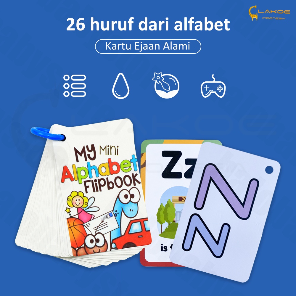 Lakoe Mainan Flashcard Huruf anak bayi/Edukasi Kartu Pintar Abjad Anak waterproof