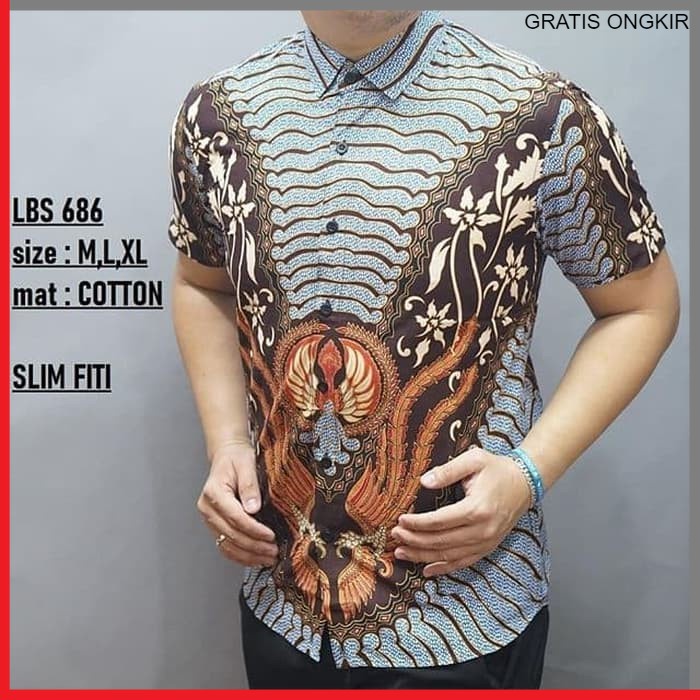 KEMEJA PRIA BATIK LENGAN PENDEK HEM BAHAN KATUN HALUS 40S LBS 686 BAJU MODERN MEWAH SLIMFIT SLIM FIT BY JAKARTA