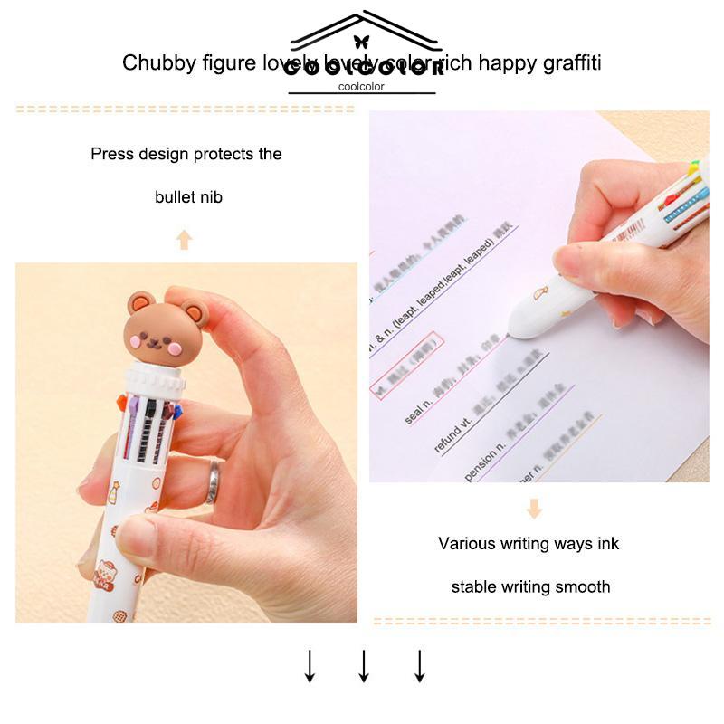 COD❤️10 Warna Tekan Pulpen Beruang Lucu Bentuk Alat Tulis Kantor Siswa Pena- cl