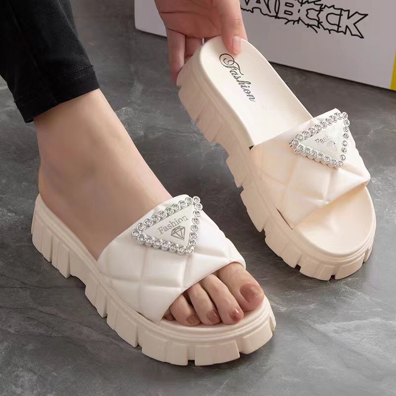 GROSIRTAS TG1666 Sandal Wedges Wanita Segitiga Mutiara Import Anti Slip Model Trend Terbaru