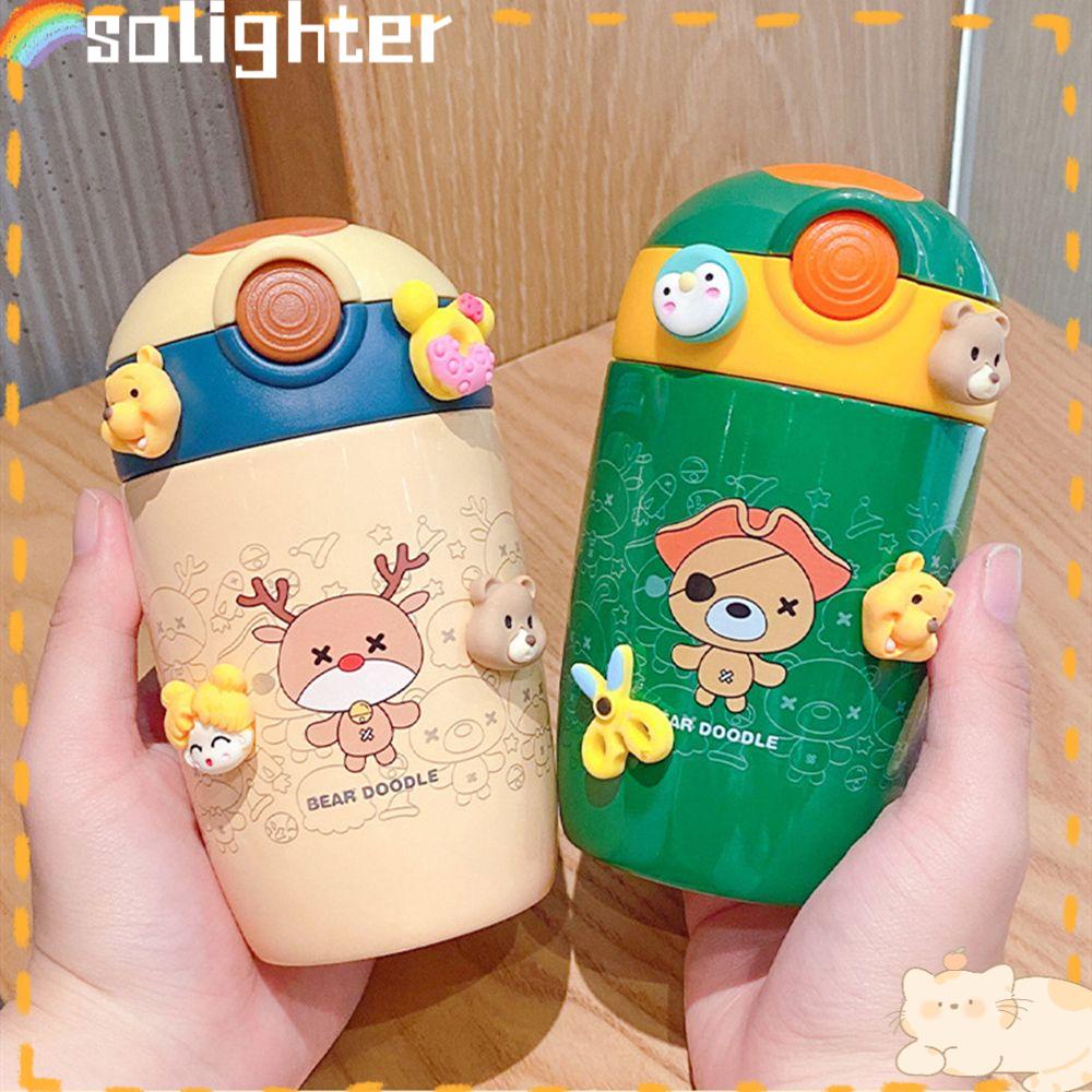 Solighter Straw Cup 280ml Korea Animal Kartun Double-drinking Vacuum Cup