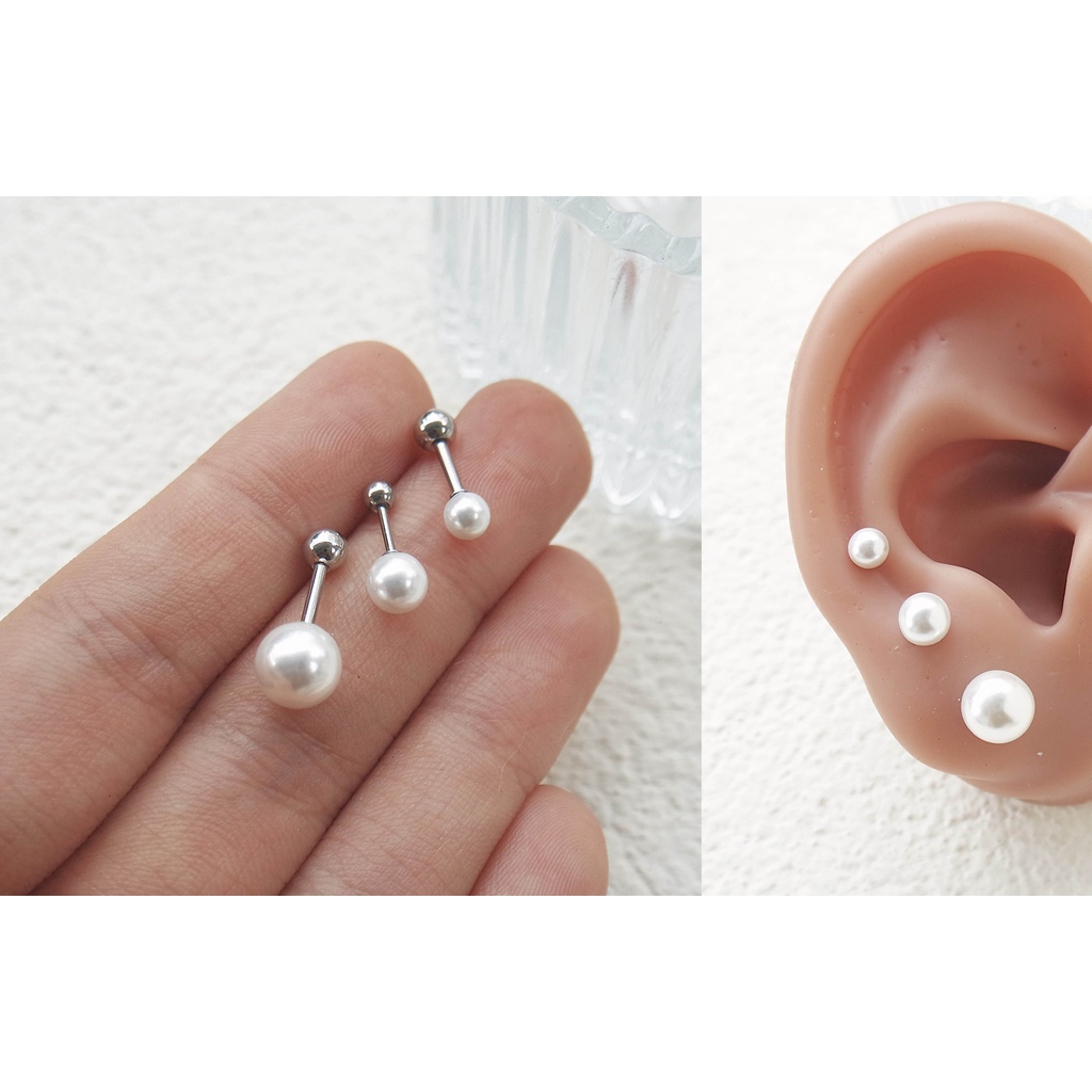 (2423) (HARGA 1 BIJI) ANTING PIERCING PEARL TINDIKAN HELIX CARTILAGE TRAGUS - STAINLESS STEEL