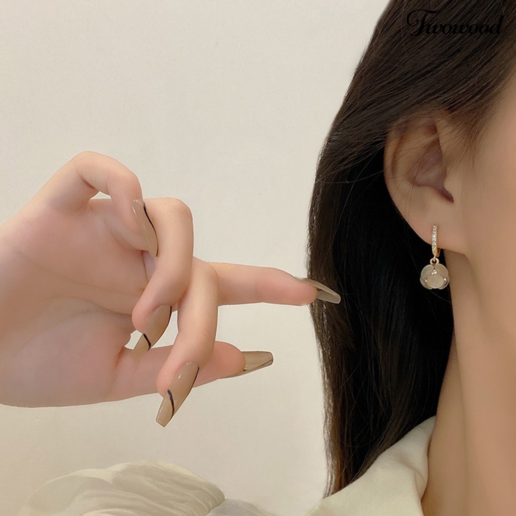 Twowood 1pasang Menjuntai Anting Geometris Berlian Imitasi Mengkilap Hias Berkilau Terang Kilau Hias Hadiah Wanita Faux Opal Pendant Hoop Earrings Perhiasan Aksesori Fashion