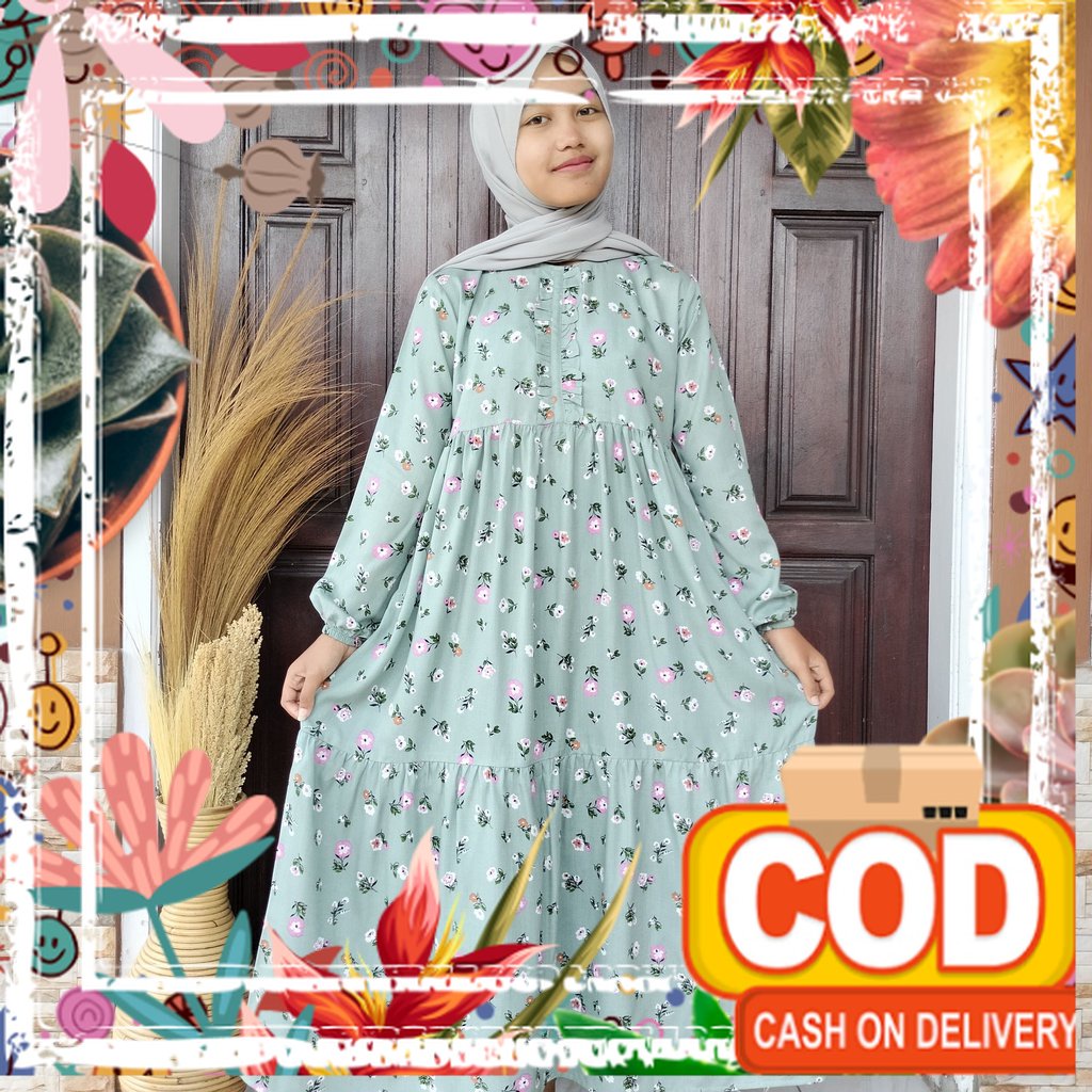 Gamis Anak Tanggung / Gamis Rayon Anak Usia 10 - 12 Tahun / dark grey