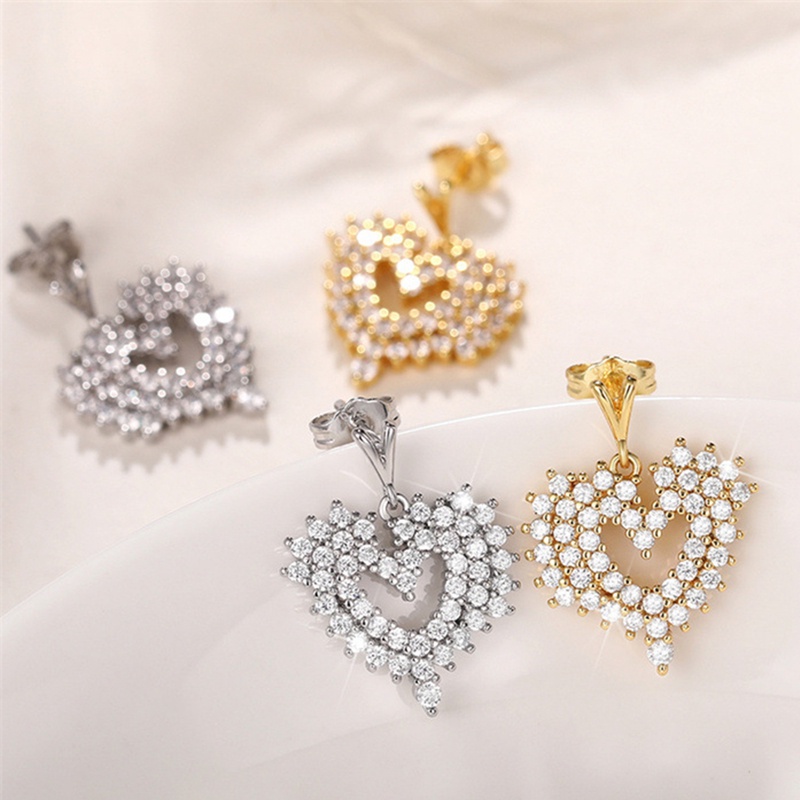 Sparkling Cubic Zirconia Heart Drop Earrings Untuk Wanita Baru Didesain Perempuan Aksesoris Telinga Pesta Pernikahan Perhiasan Trendi