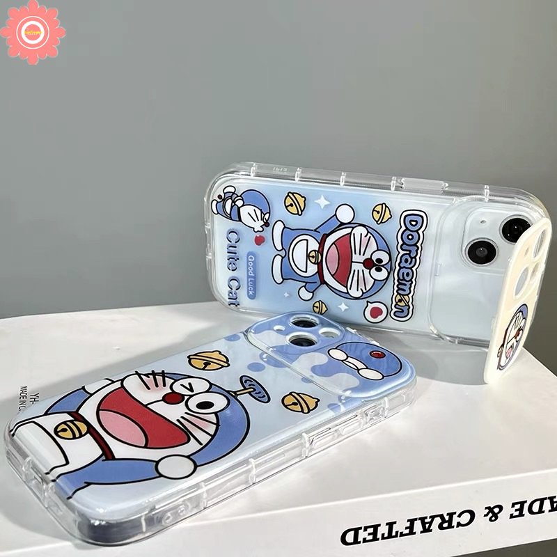 IPHONE Casing Doraemon Kucing Kartun Lucu Kompatibel Untuk Iphone11 13 12 Pro Max14 XR 7 8 14 Plus X XS MAX SE 2020 Flip Make Up Cermin Shockproof Soft TPU Phone Cover Casing