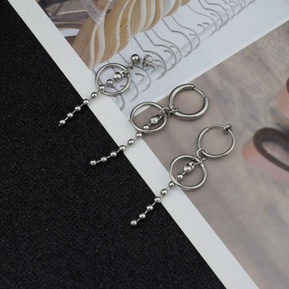 Mxbeauty Pria Stud Anting Warna Solid Kepribadian Retro Pesta Punk Stainless Steel Rantai Panjang Temperamen K-pop Telinga Manset