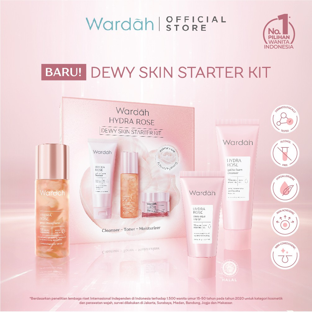 Wardah Hydra Rose Dewy Skin Starter Kit - ukuran mini/travel size