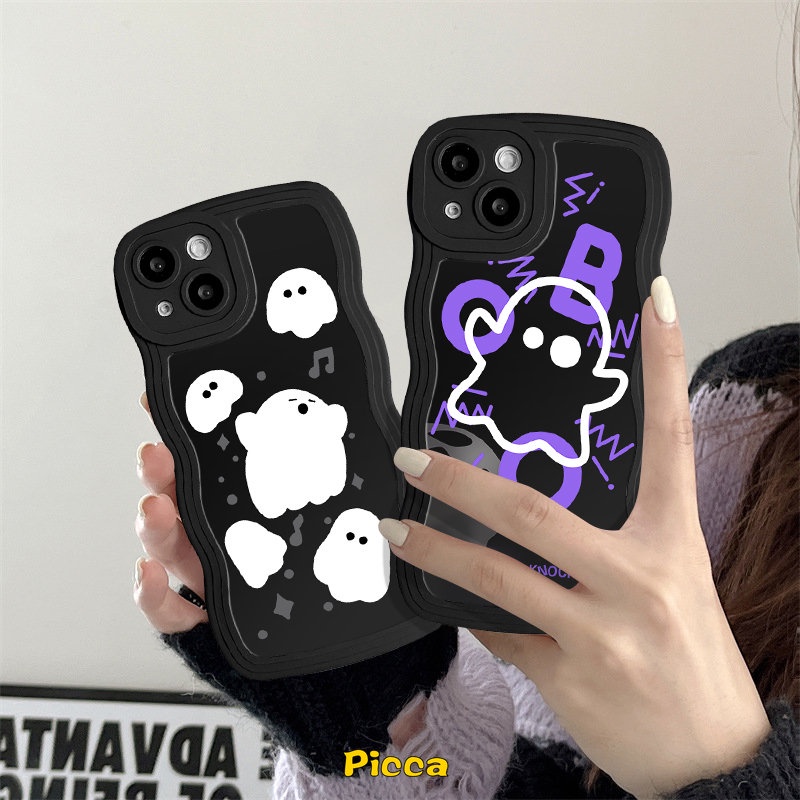 Kartun Hantu Lucu Monster Kecil Casing Realme 10c25s C25 C15 56i C21Y C33 C11 C25Y C35 C12 C30 9i 8 8i 7i 5i 7 5s C20 8Pro C3 C17 C20A 9Pro+9pinggiran Bergelombang Soft TPU Back Cover