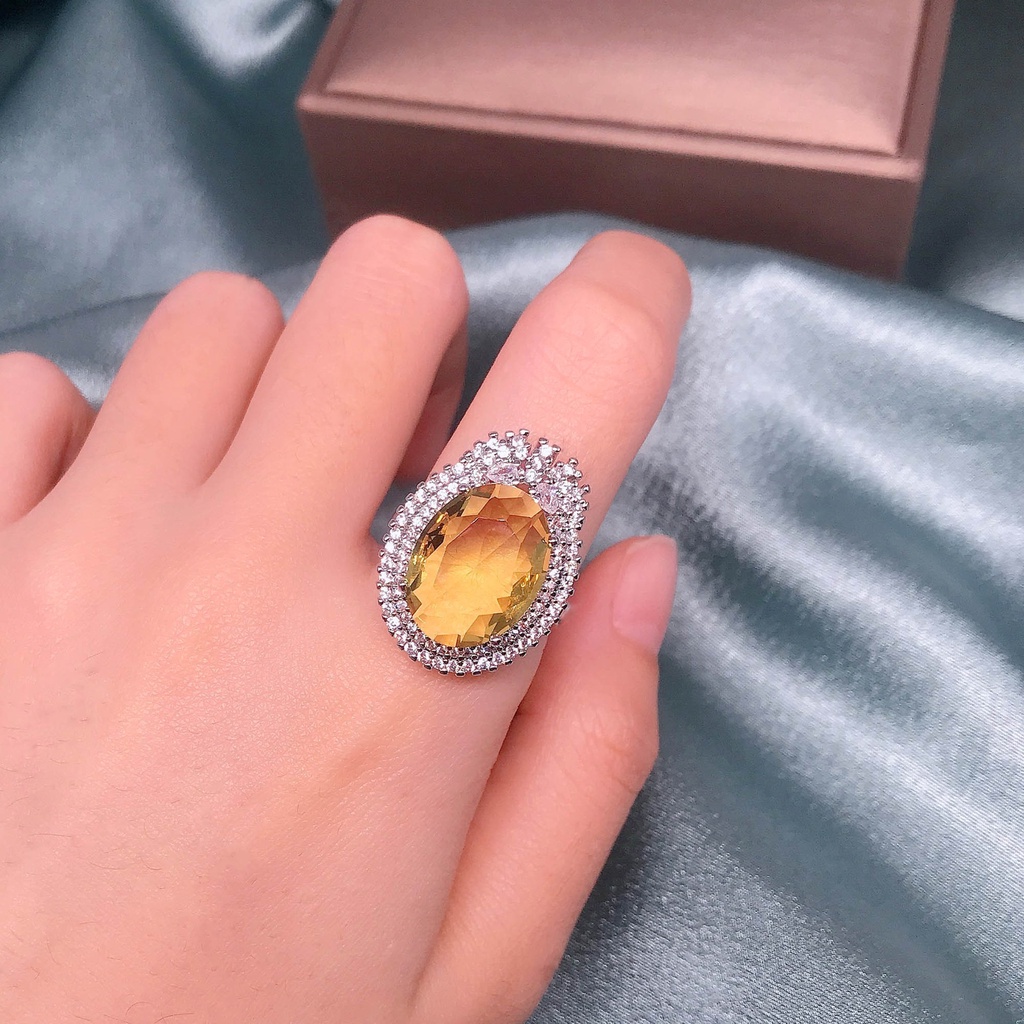 Goldkingdom Fashion Perhiasan Aksesoris Ready Stock Telur Burung Merpati Emas Asli Kadar 375 Berlian Kuning Warna-Warni Harta Karun Liontin Anting Panjang Earstuds Terbuka Cincin Perempuan