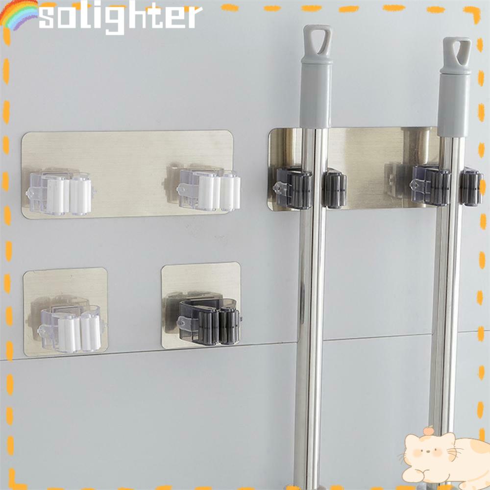 Solighter Mop Holder Suction Gantung Pipa Rumah Tangga Kamar Mandi Organizer Perlengkapan Dapur Dipasang Dinding Gantungan Rak Penyimpanan