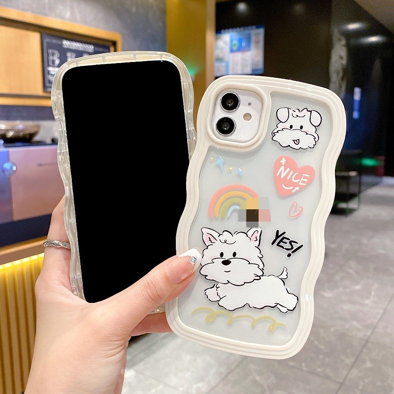 IPHONE (2In1) Casing Pelindung Ponsel Untuk Iphone14 13 12 11 Pro MAX X XR XS Max7 8 Plus Kartun Anjing Perbatasan Bergelombang