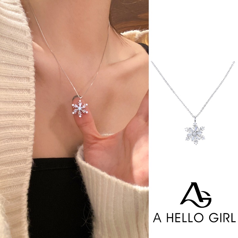 Hello Kalung Rantai Sterling Silver 925 Dengan Liontin Snowflake Gaya Korea Untuk Wanita