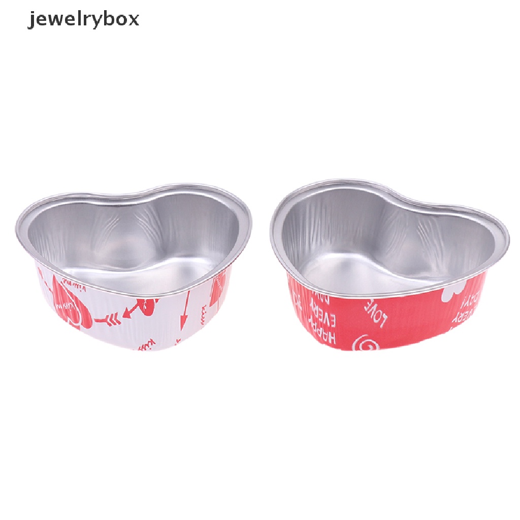 [jewelrybox] 10pcs/set 100ML Berbentuk Hati Aluminium Foil Kue Cup Dengan Tutup Baking Pans Butik