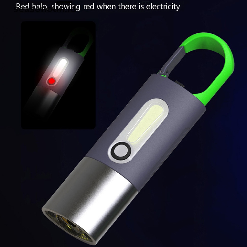 Seasonoun Senter Lampu Kuat Mini Portabel USB Rechargeable KeyChain Work Light.