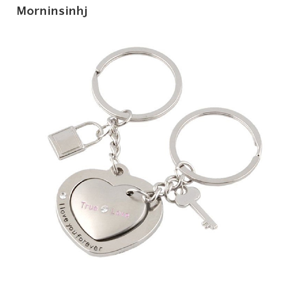 Mornin 1pasang Awesome Love Heart Lock Gantungan Kunci Ring Keyring Keyfob Lover Couples Gift id