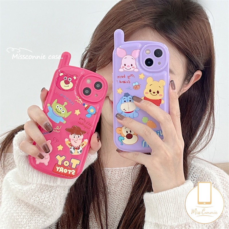 Kartun Strawberry Bear Manyo Case Kompatibel Untuk iPhone 7plus XR 11 14 13 12 Pro MAX 7 8 Plus X XS MAX SE 2020 Kepribadian Retro Bentuk Telepon Cerita Mainan Lucu Alien Lembut Tpu Cover