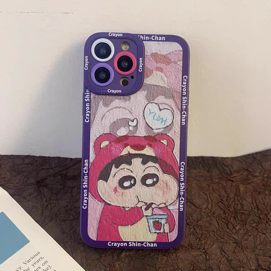 IPHONE Ins Pola Shin-Chan Cocok Untuk Iphone14 14pro 14plus 13 13pro 13prm iPhone12 7Plus 8Plus Xr XS 13 Pro Max Empat Sudut Casing Ponsel Tahan Guncangan