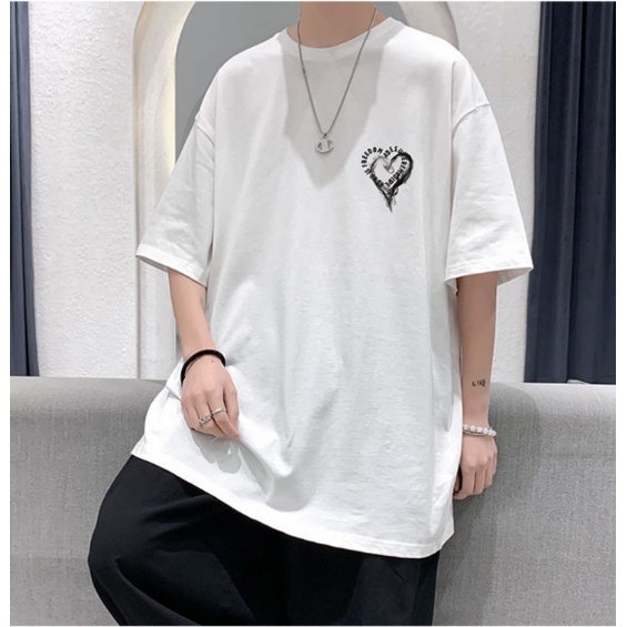 EUROPEAN AND AMERICAN FASHION BRAND SHORT-SLEEVED MEN'S INS FASHION BRAND JAPANESE STREET LOVE T-SHIRT FAT MAN OVERSIZE HALF-SLEEVED T-SHIRT KAOS OVERSIZED KOREAN 3/4 SLEDOVED KAOS PRIA BAJU OVERSIZE PRIA ATASAN PAKAIAN POLOS