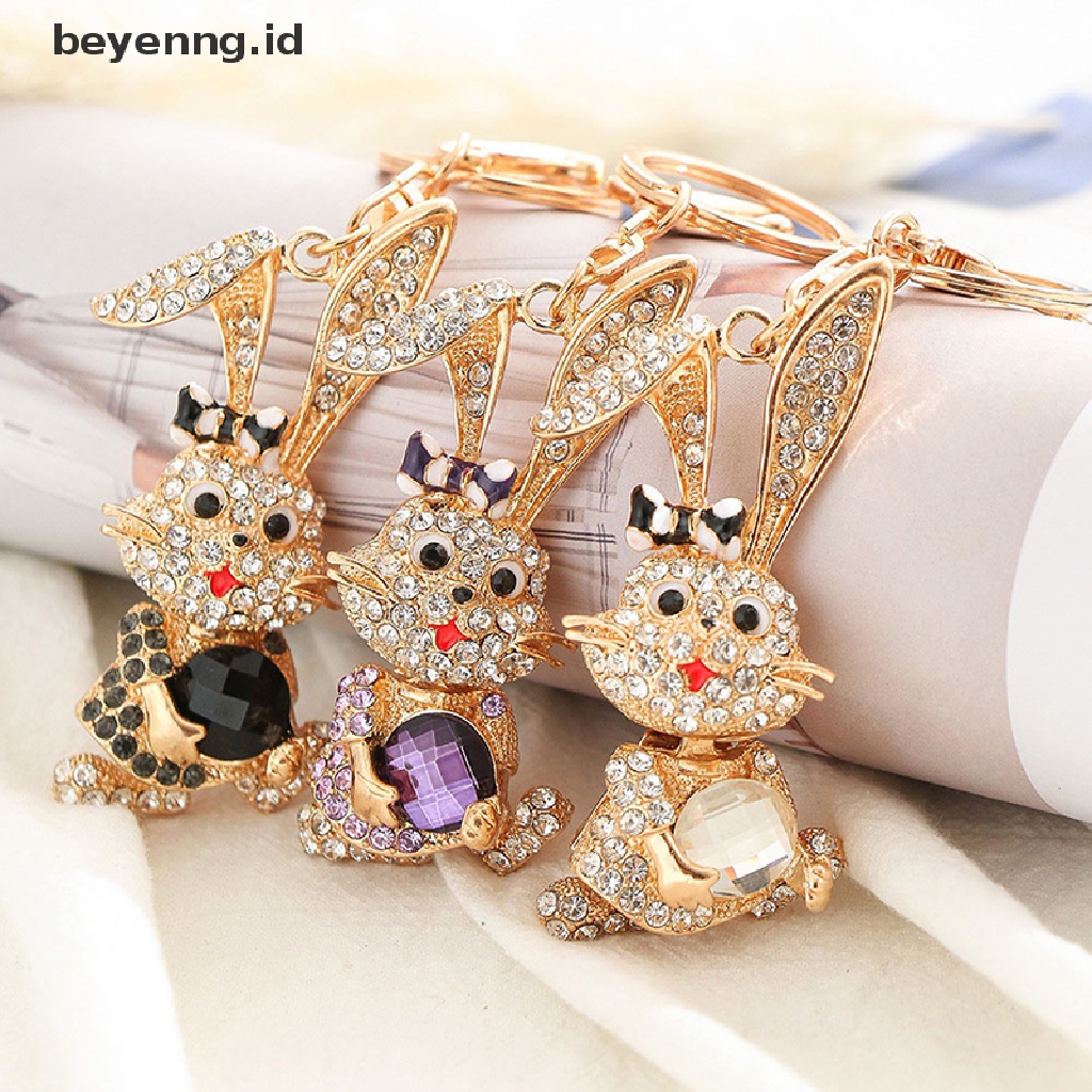 Beyen Kartun Paduan Berlian Imitasi Kelinci Gantungan Kunci Keyring Liontin Mobil Handbag Key Chain ID