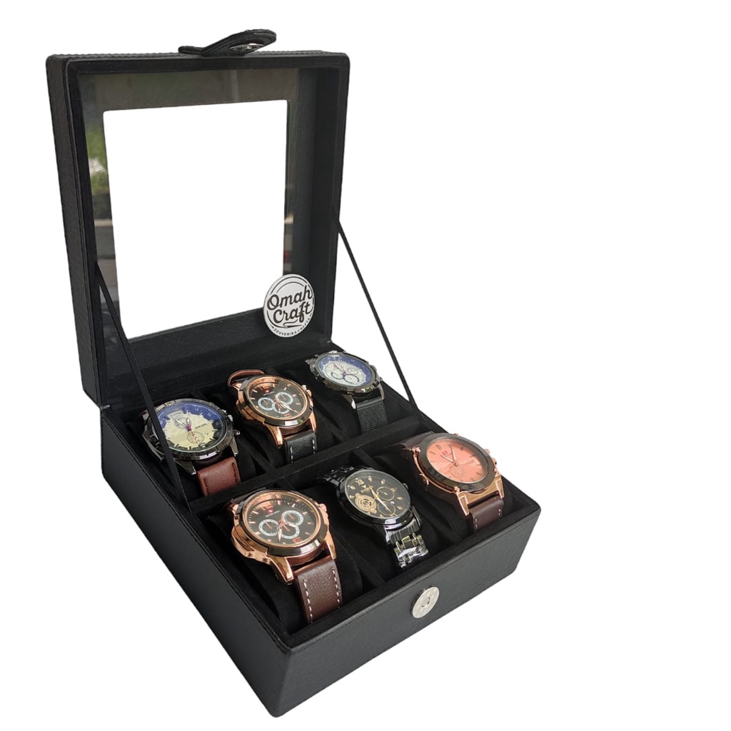 Diskon 50% Kotak Tempat Jam Tangan isi 6 Jumbo / Large Size Watch Box Organizer 6 Slot Leather / Box Jam