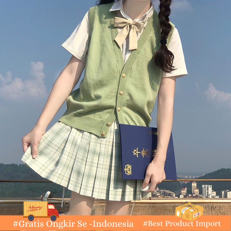 Vest Korea Musik Lama Rajutan Cargan Sekolah Rajutan Leher V JK Jepang College Mantel Rompi Sweater 