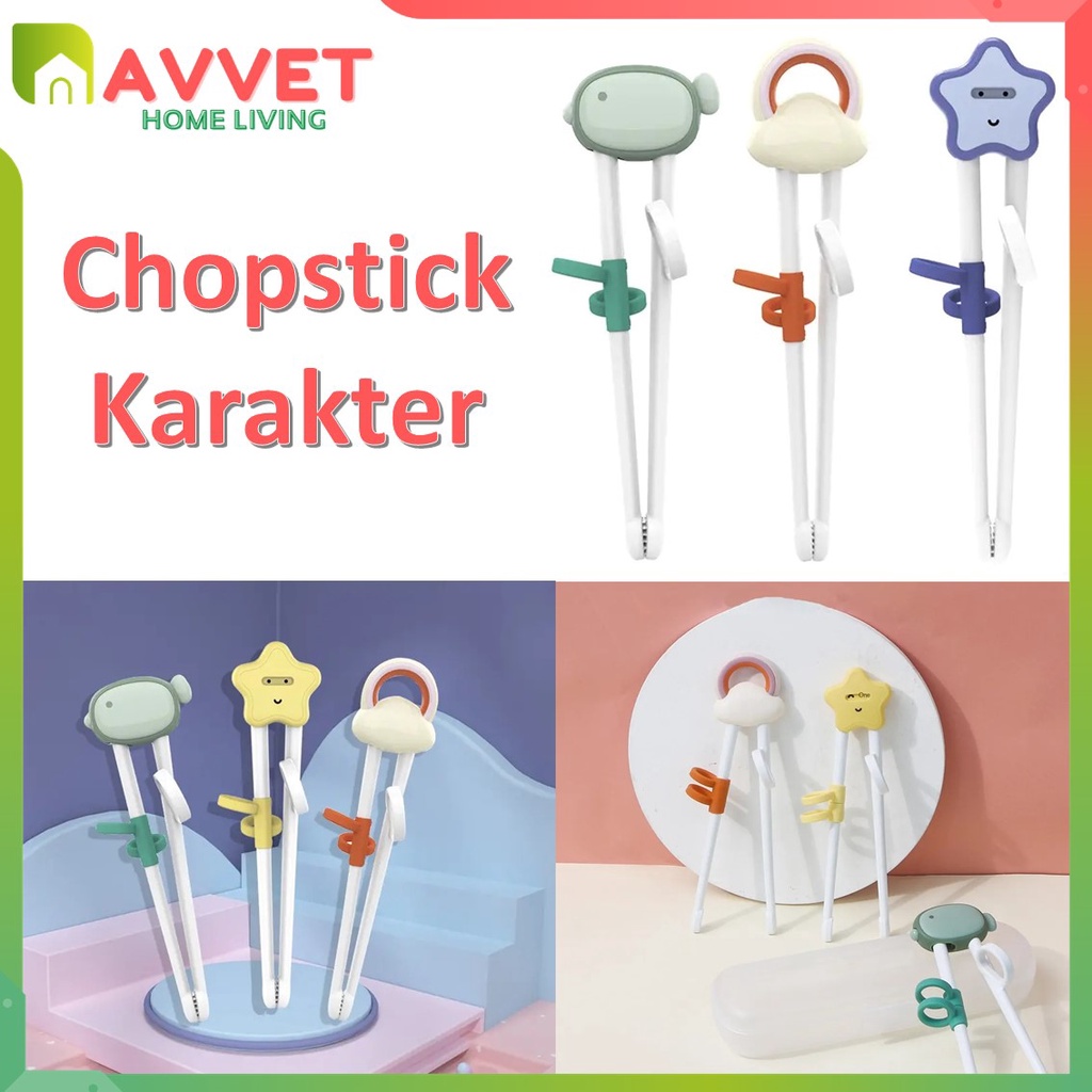 AVVET Sumpit Anak Karakter Training Chopstick Sumpit Untuk Belajar Makan Dapat Digunakan Kembali Alat Makan Anak-Anak Murah Import