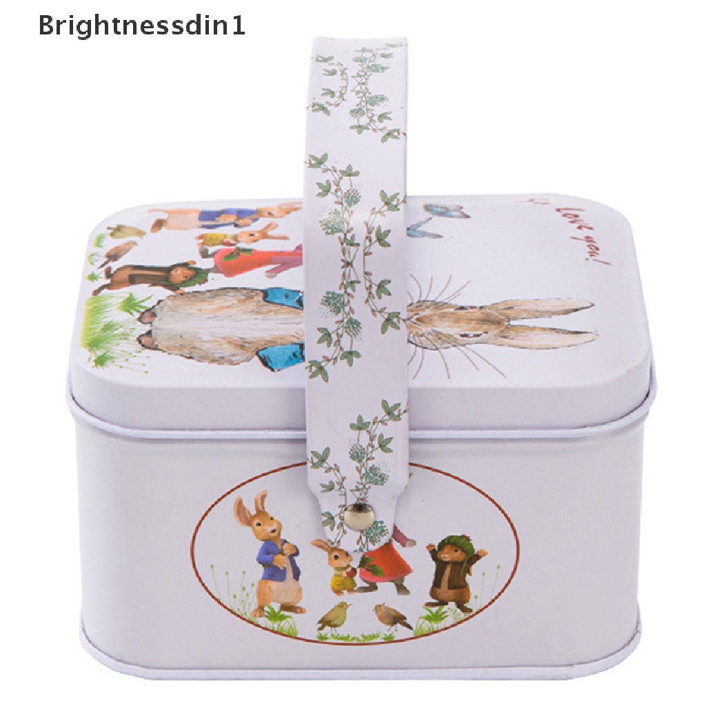 [Brightnessdin1] Vintage Tinplate Little White Rabbit Suitcase Candy Box Kotak Hadiah Penyimpanan Bisa Butik